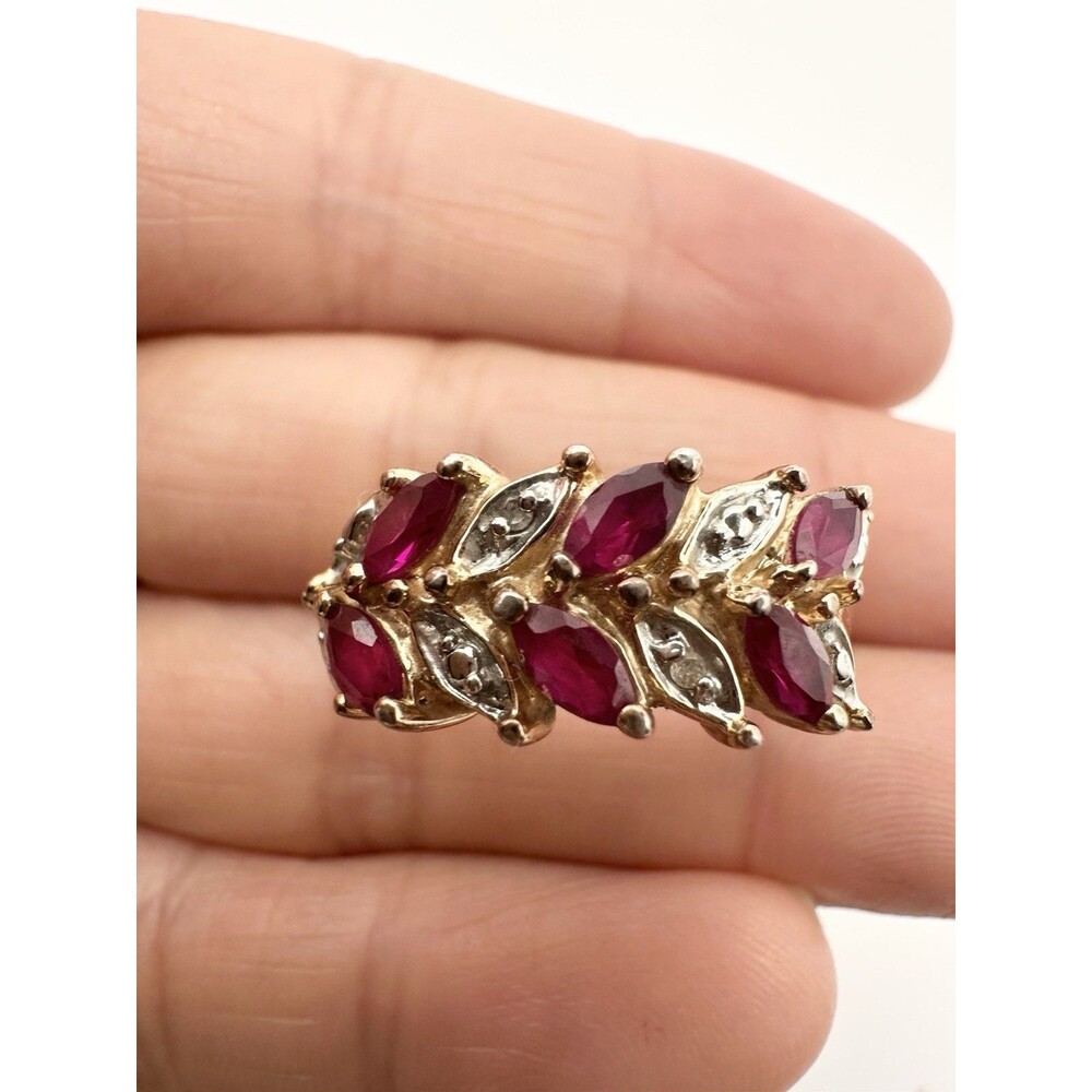Ross Simons Gold Plated Sterling Silver 925 Lab-Created Ruby Diamond Ring Sz 8